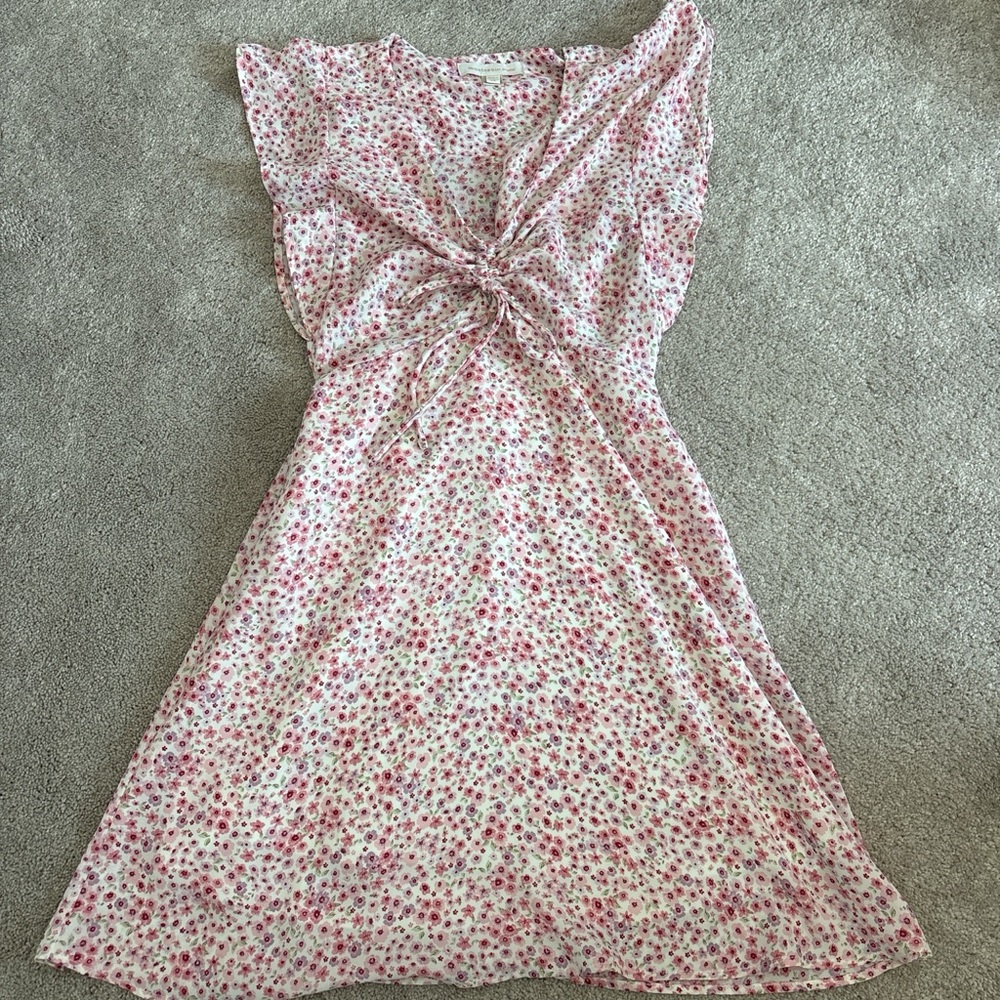 Monteau Pink Floral Twist-Front Midi Dress